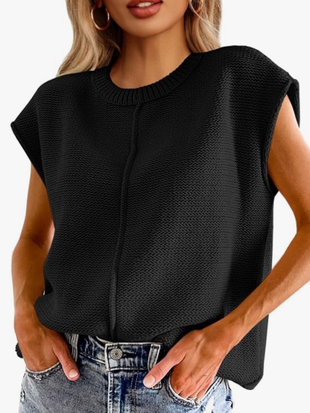 Black Sleeveless Knit Tank Top